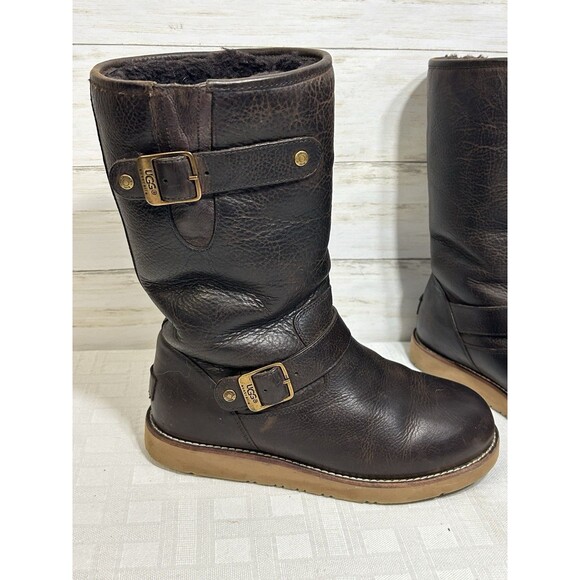 UGG AUSTRALIA BOOT KENSINGTON II BROWN LEATHER 1004144 WOMEN'S SIZE US 8 Calf - Picture 2 of 16
